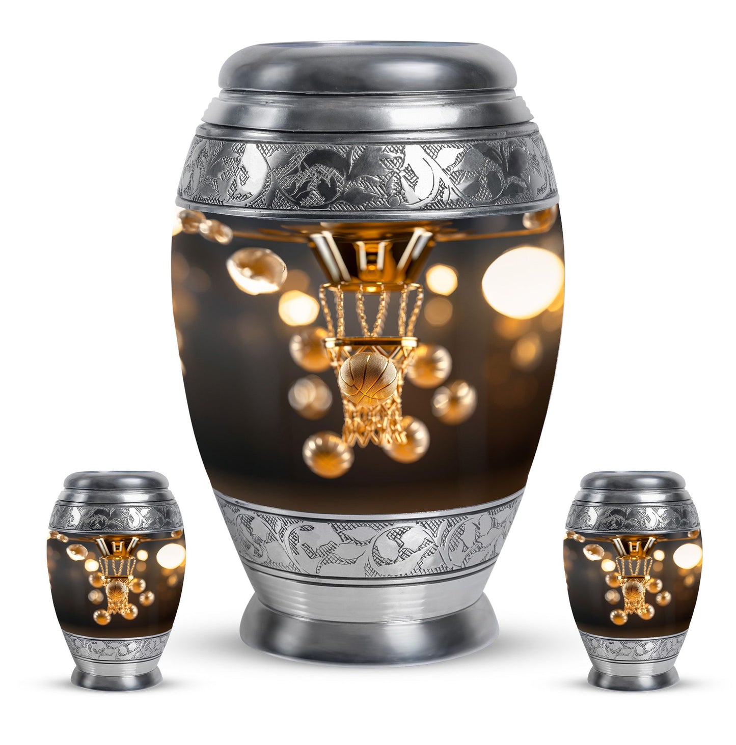 Basketball Theme Large Urn With 2 Keepsake Urn