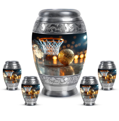 Basketball Theme Large Urn With 4 Keepsake Urn