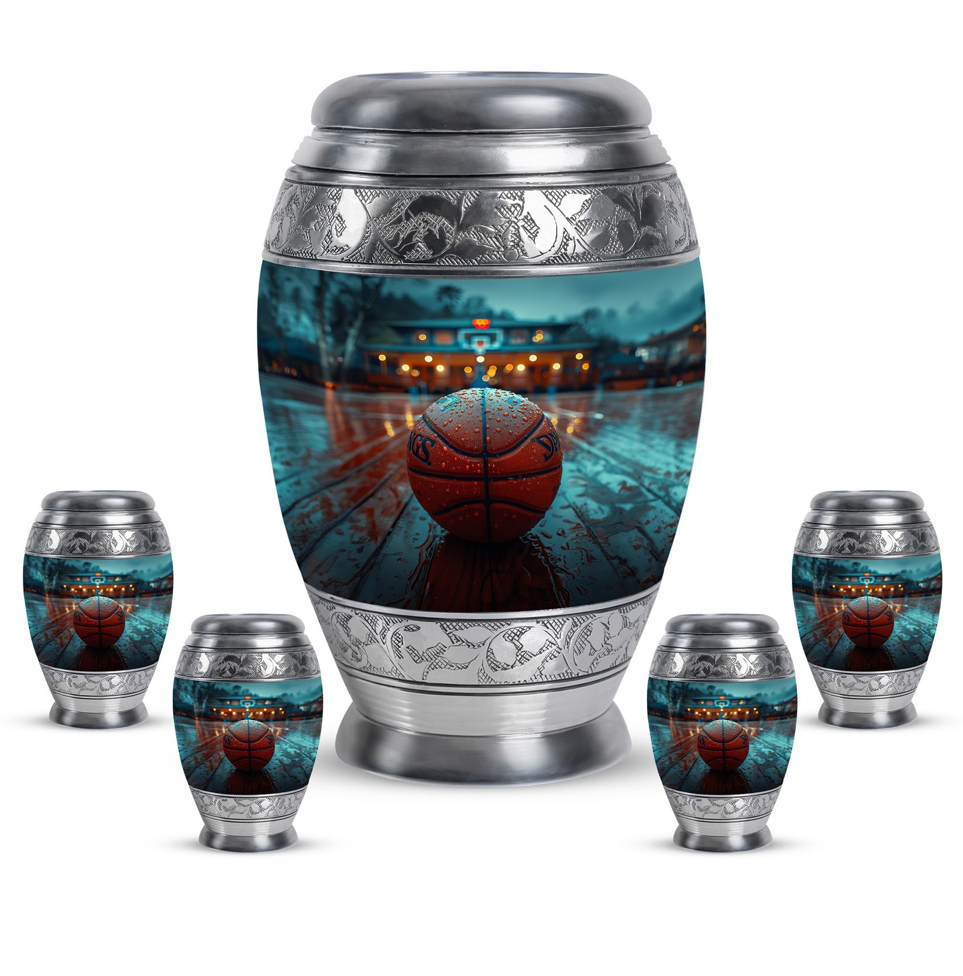 Basketball Theme Large Urn With 4 Keepsake Urn