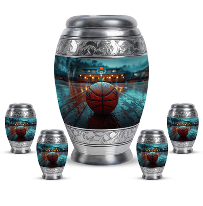 Basketball Theme Large Urn With 4 Keepsake Urn