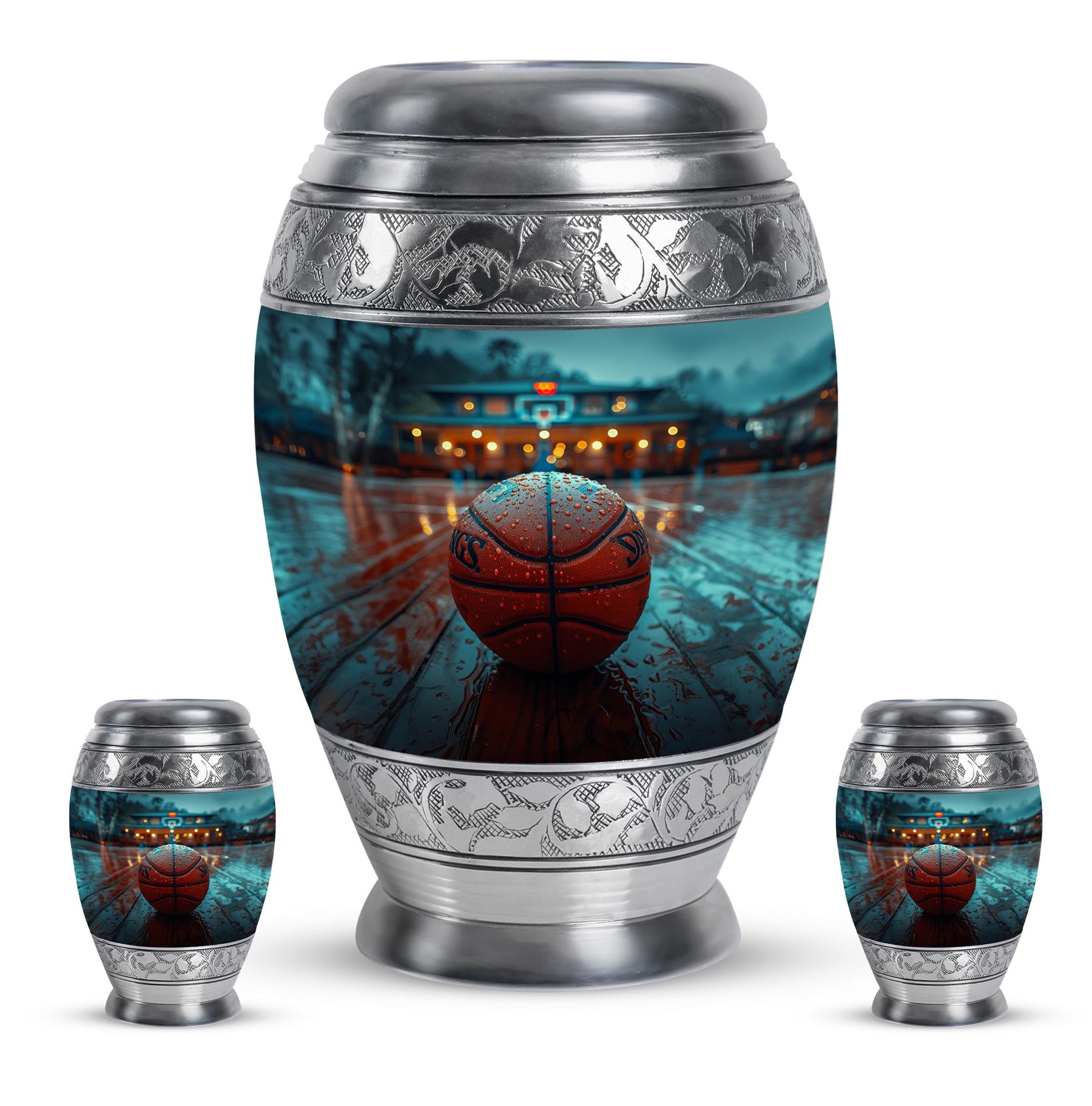 Basketball Theme Large Urn With 2 Keepsake Urn