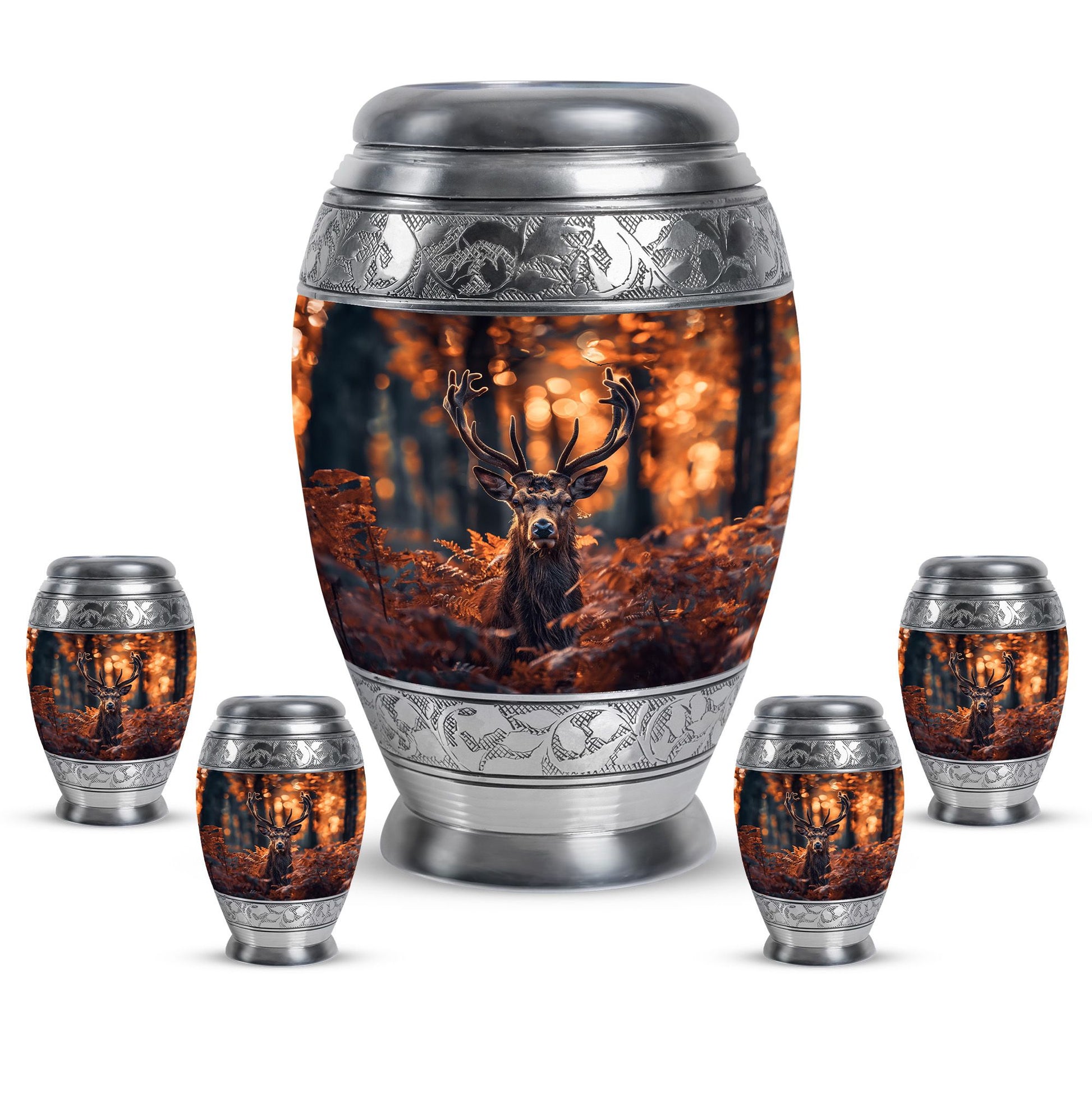 Deer Theme Large Urn With 4 Keepsake Urn