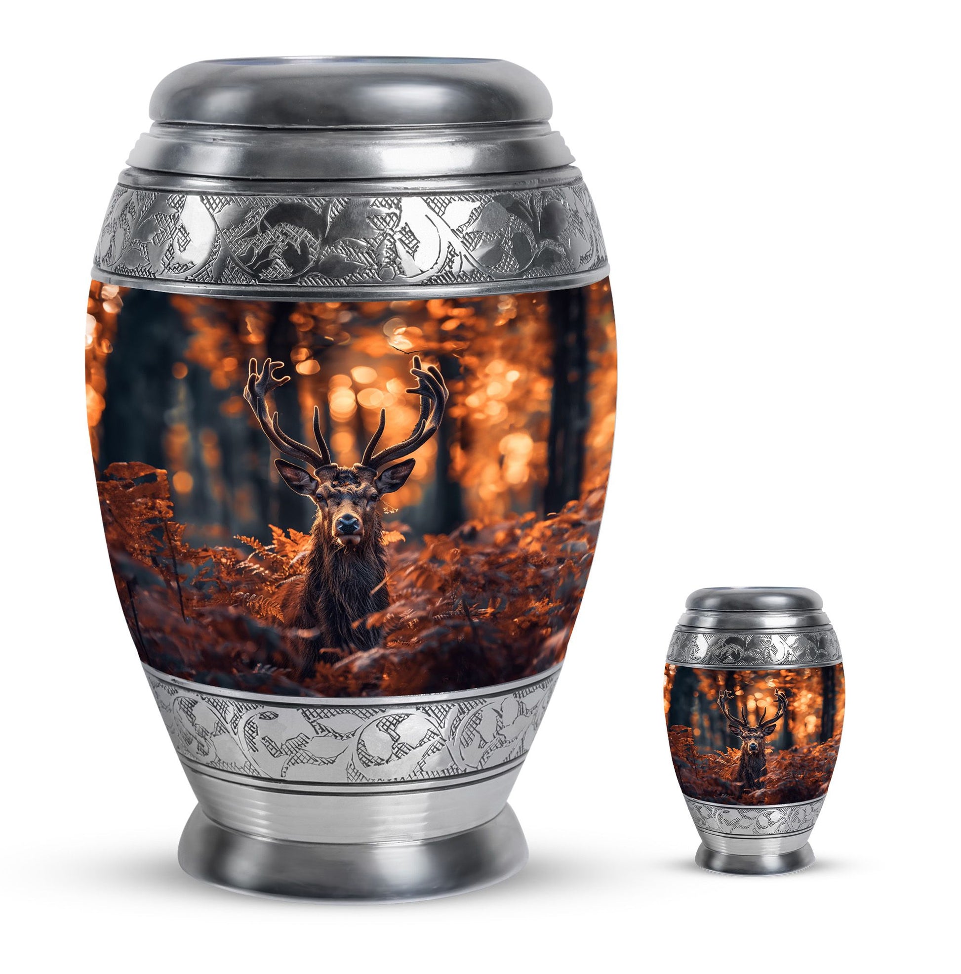 Deer Theme Large Urn With 1 Keepsake Urn
