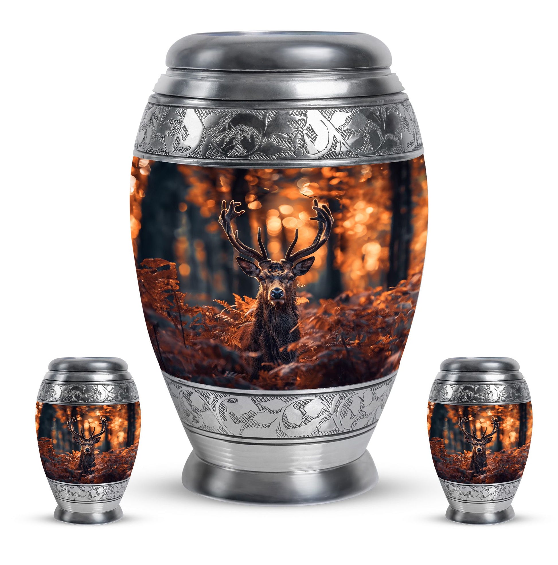 Deer Theme Large Urn With 2 Keepsake Urn