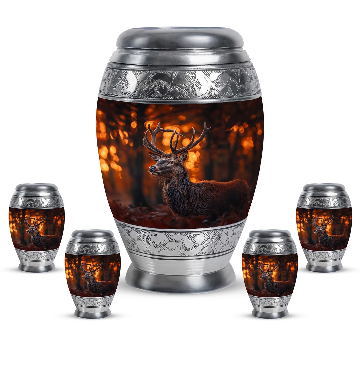 Deer Theme Large Urn With 4 Keepsake Urn