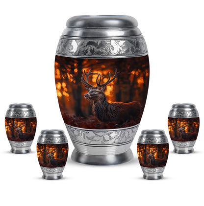 Deer Theme Large Urn With 4 Keepsake Urn