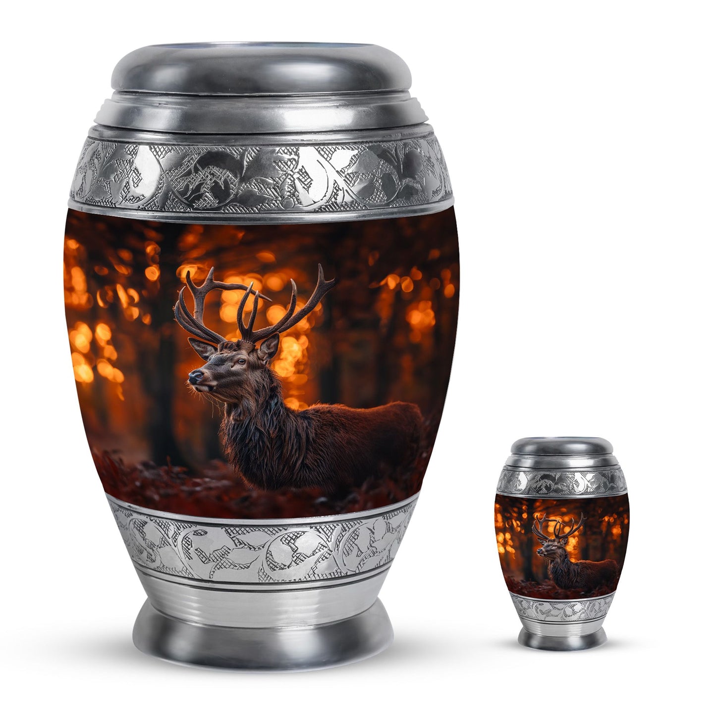 Deer Theme Large Urn With 1 Keepsake Urn