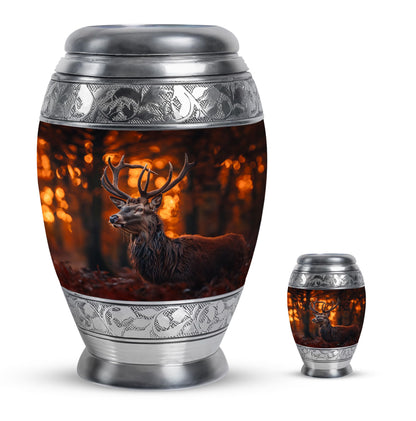 Deer Theme Large Urn With 1 Keepsake Urn