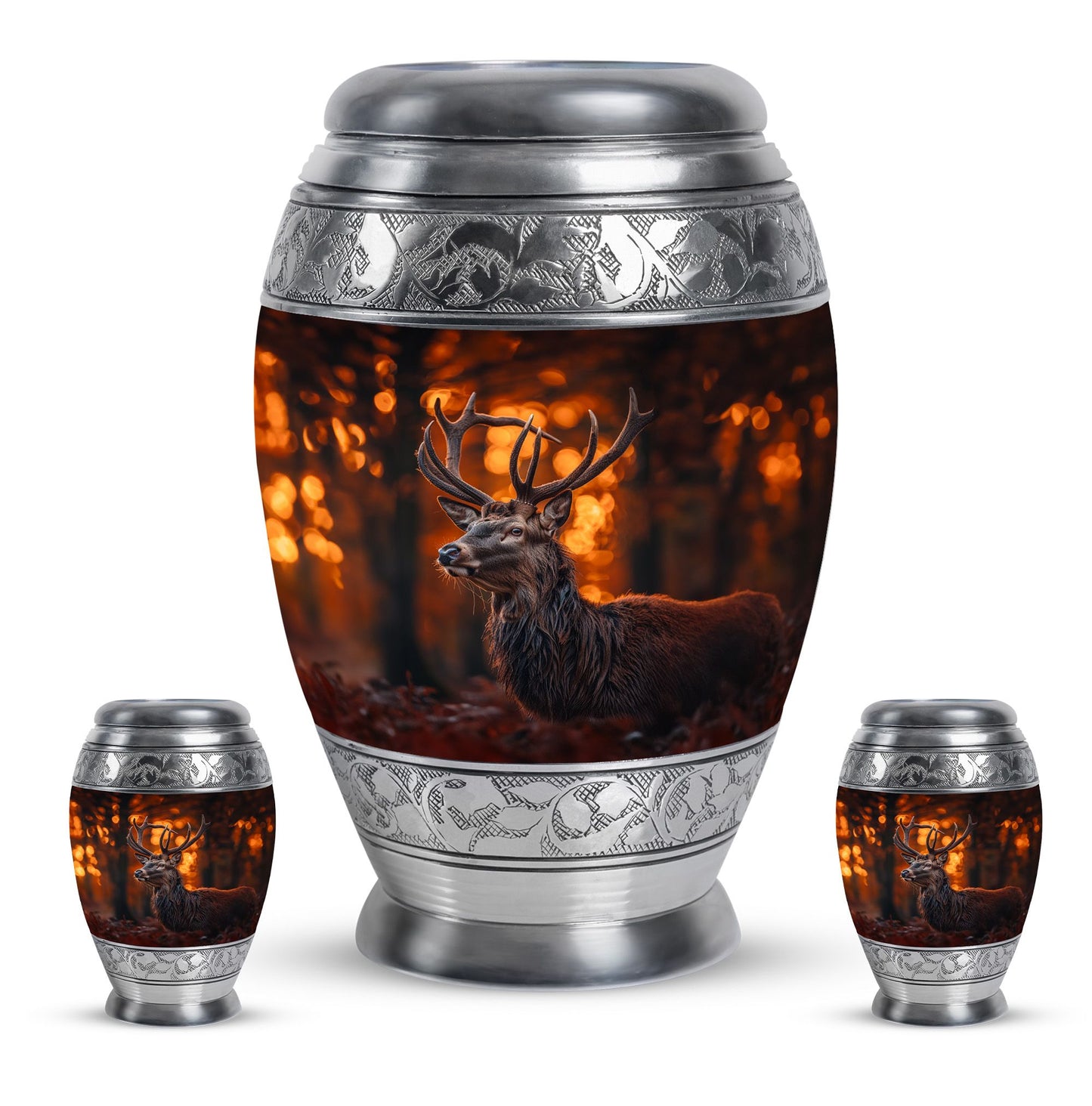 Deer Theme Large Urn With 2 Keepsake Urn