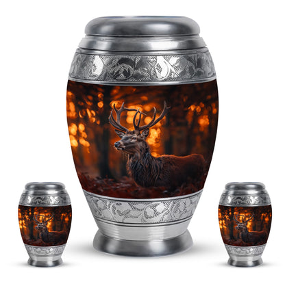 Deer Theme Large Urn With 2 Keepsake Urn