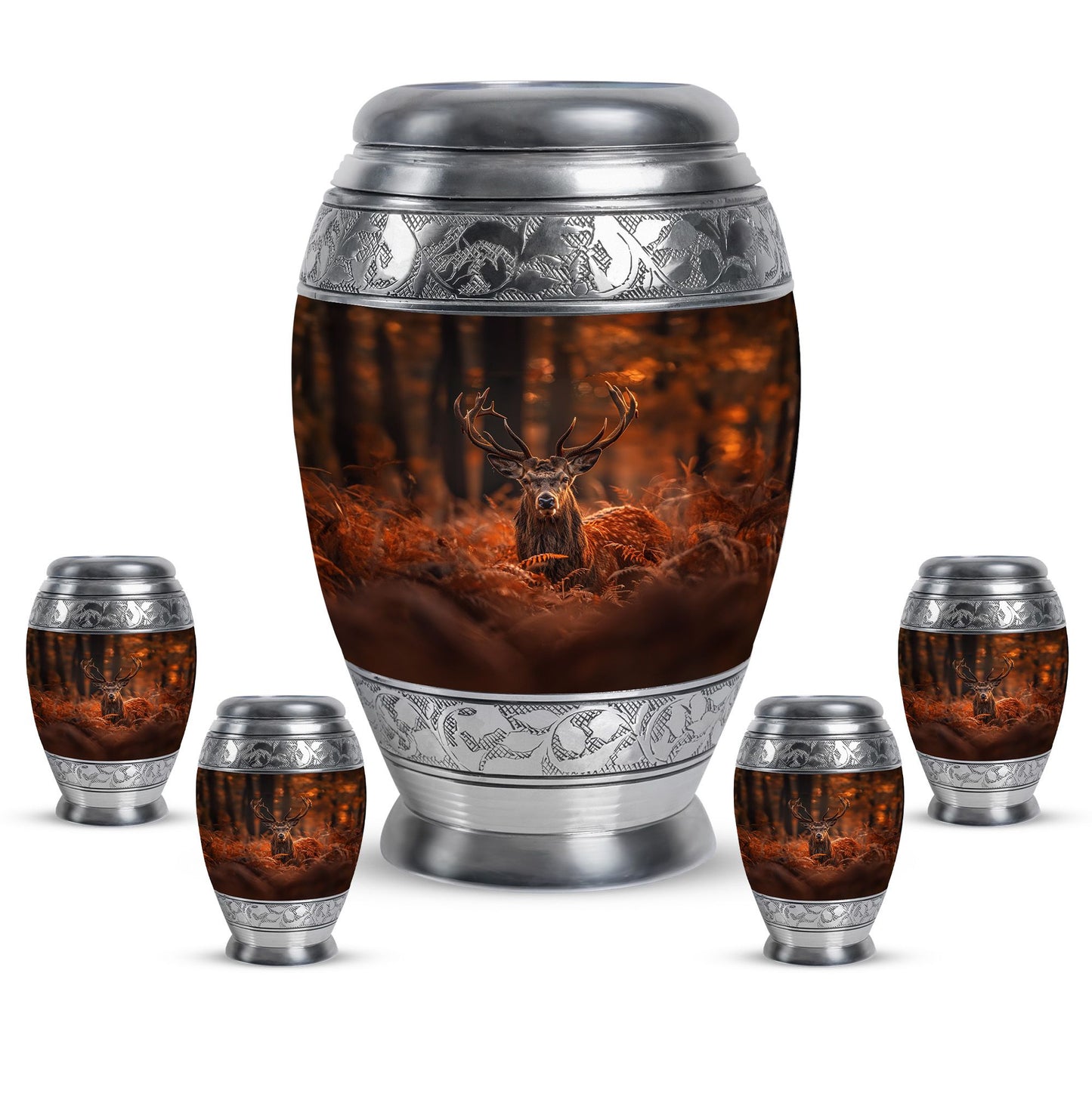 Deer Theme Large Urn With 4 Keepsake Urn