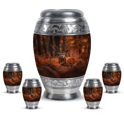 Deer Theme Large Urn With 4 Keepsake Urn