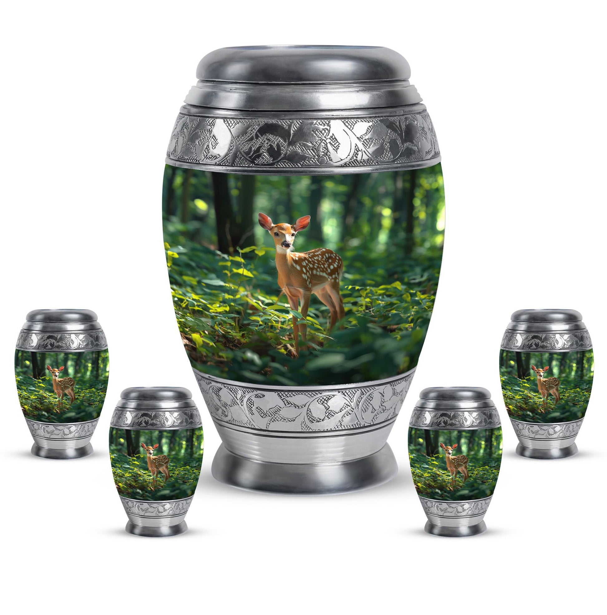 Deer Theme Large Urn With 4 Keepsake Urn