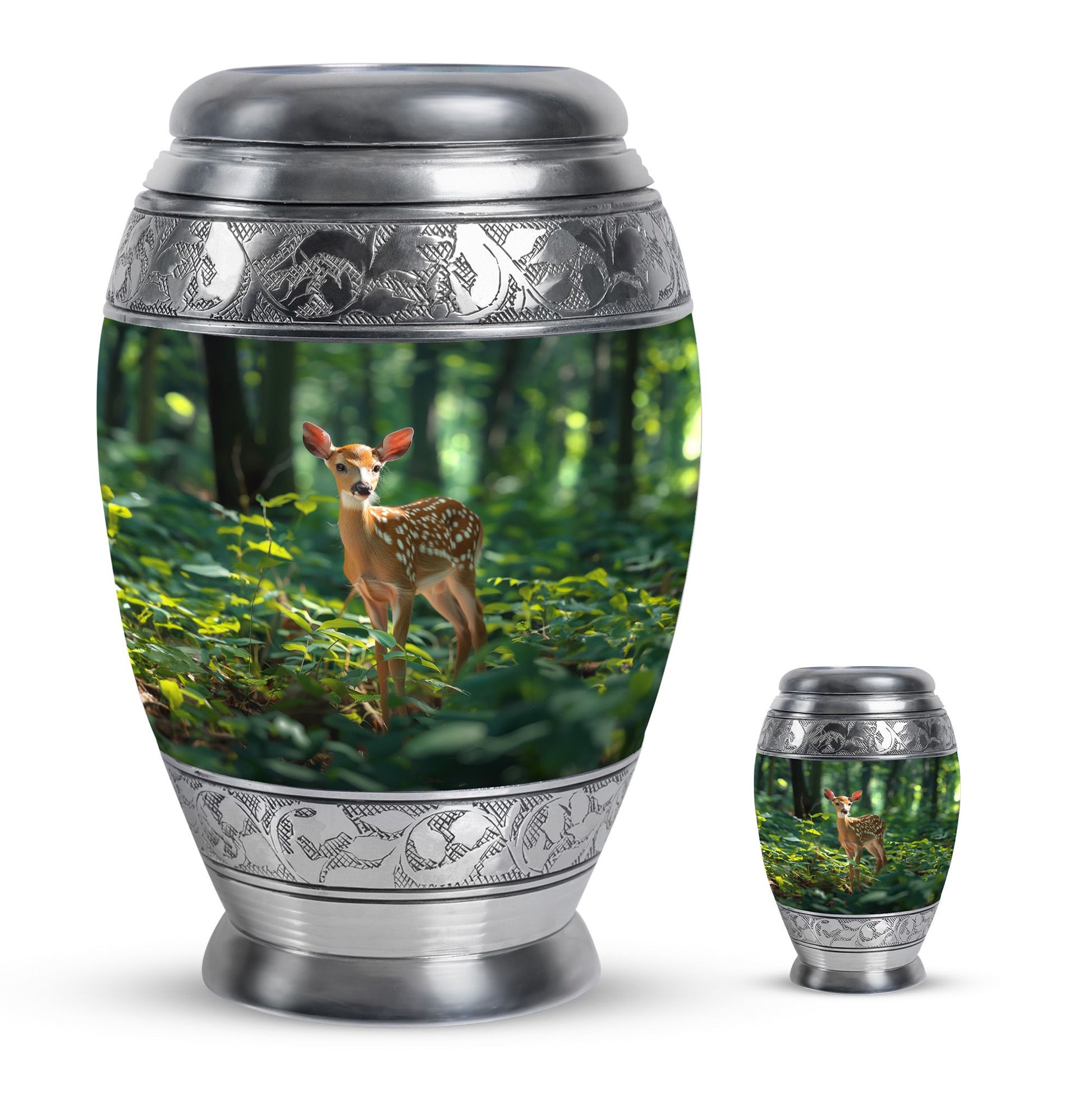 Deer Theme Large Urn With 1 Keepsake Urn