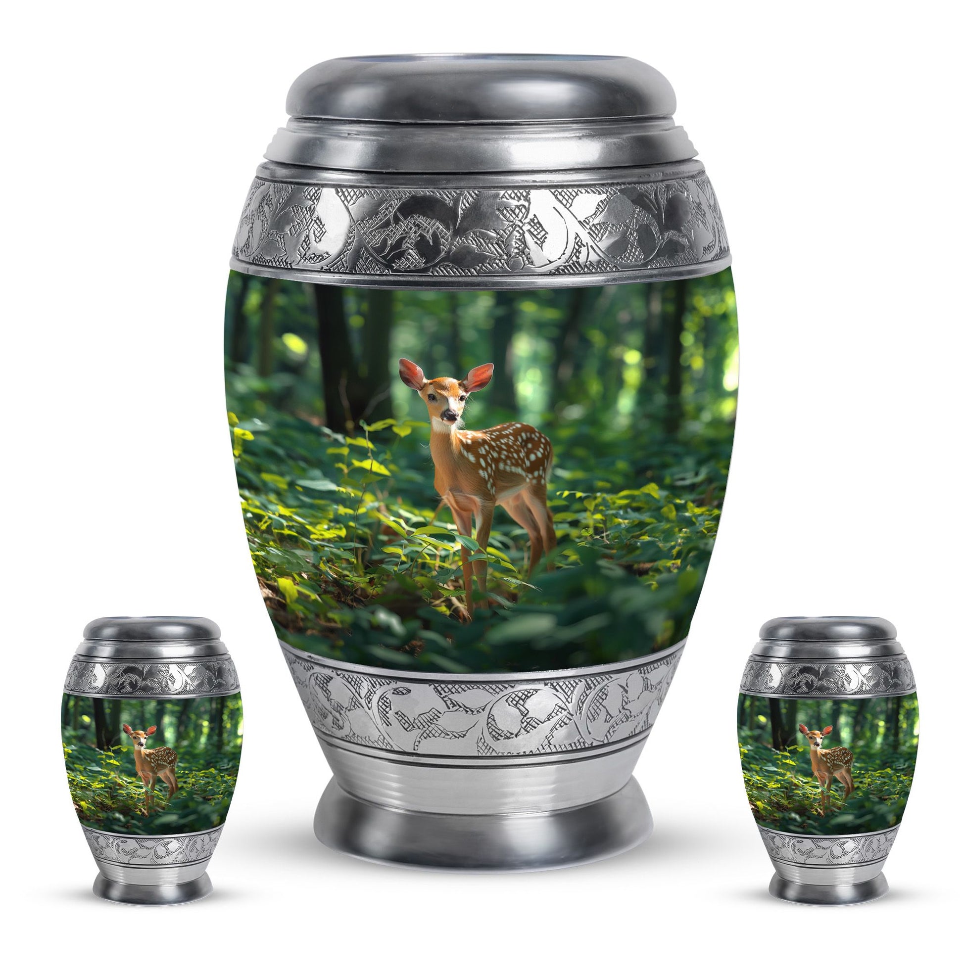 Deer Theme Large Urn With 2 Keepsake Urn