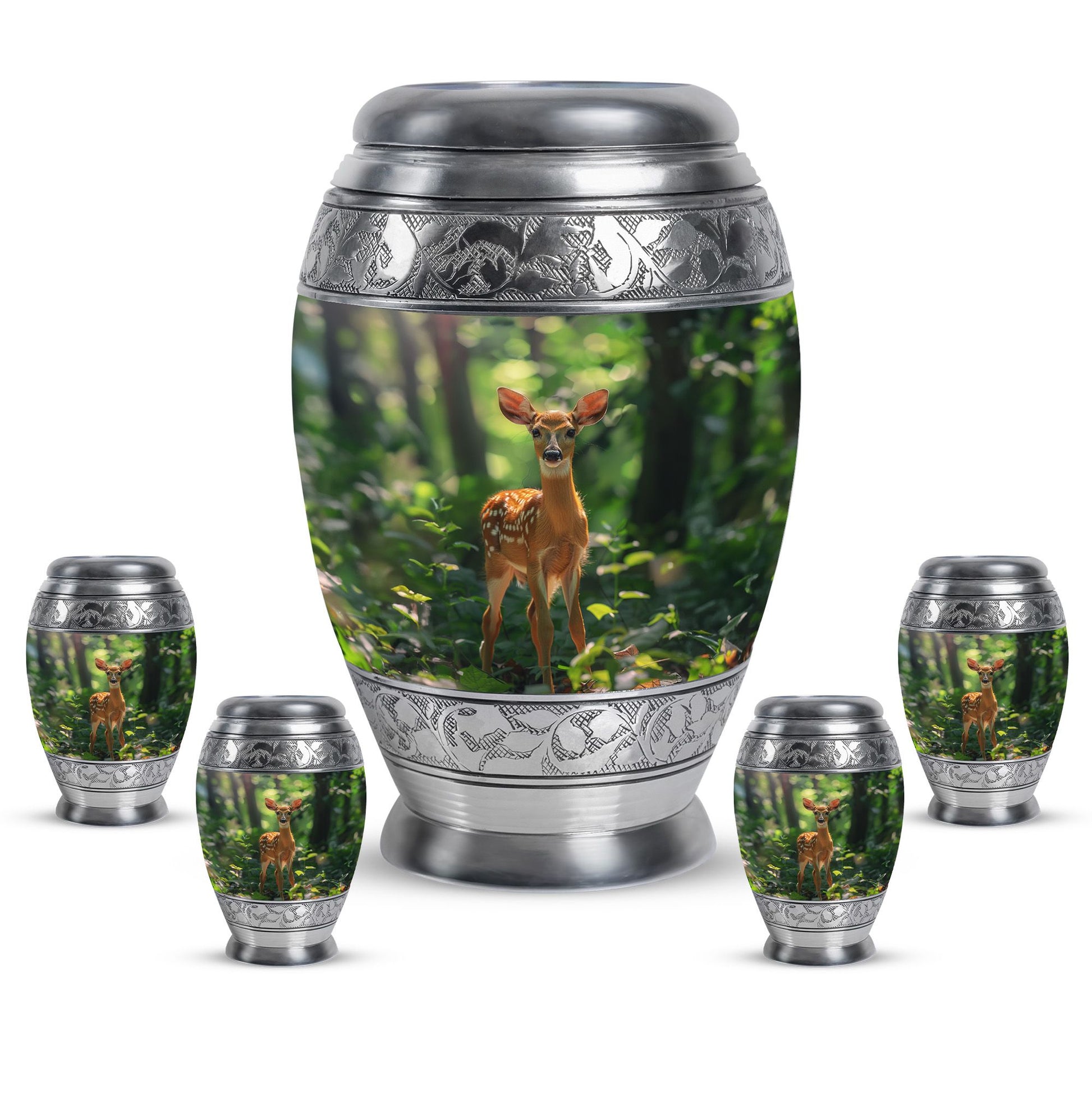 Deer Theme Large Urn With 4 Keepsake Urn
