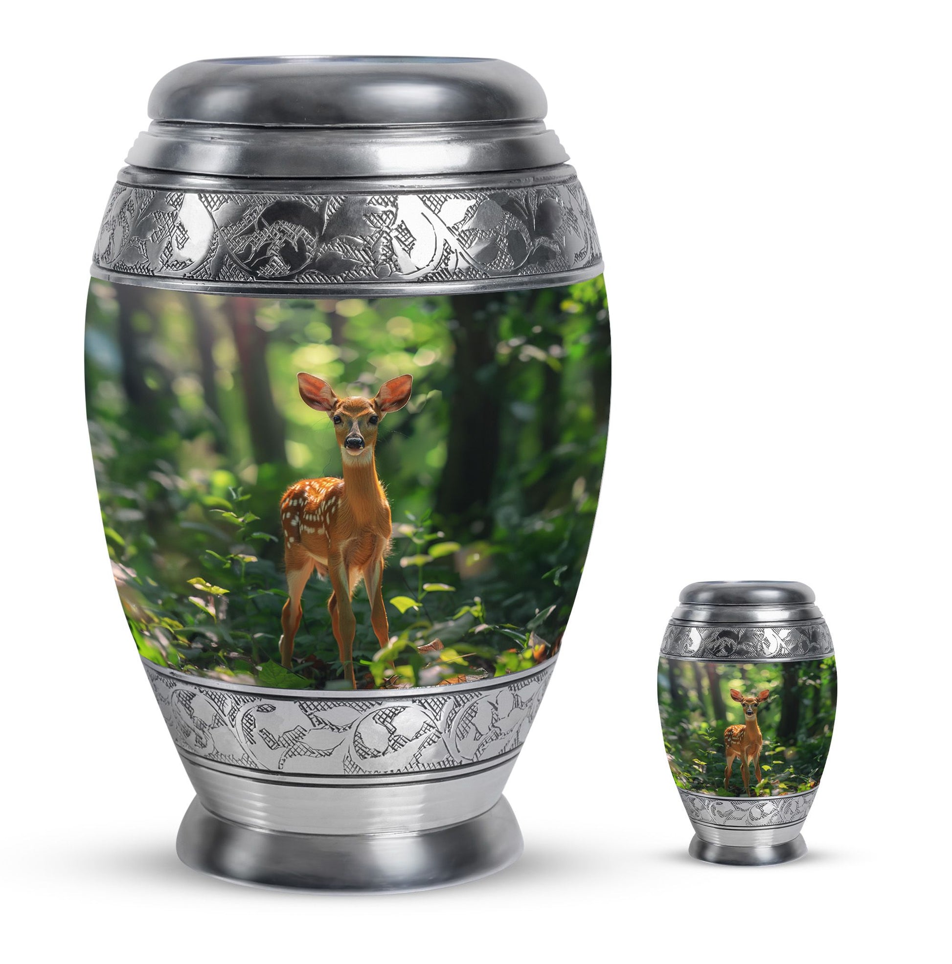 Deer Theme Large Urn With 1 Keepsake Urn