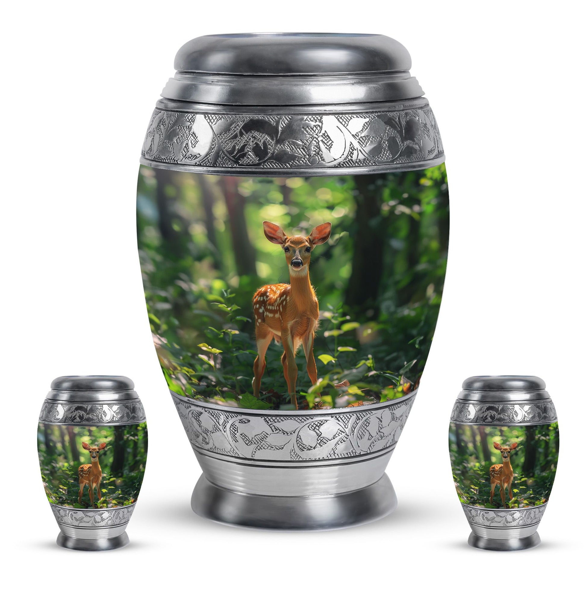 Deer Theme Large Urn With 2 Keepsake Urn
