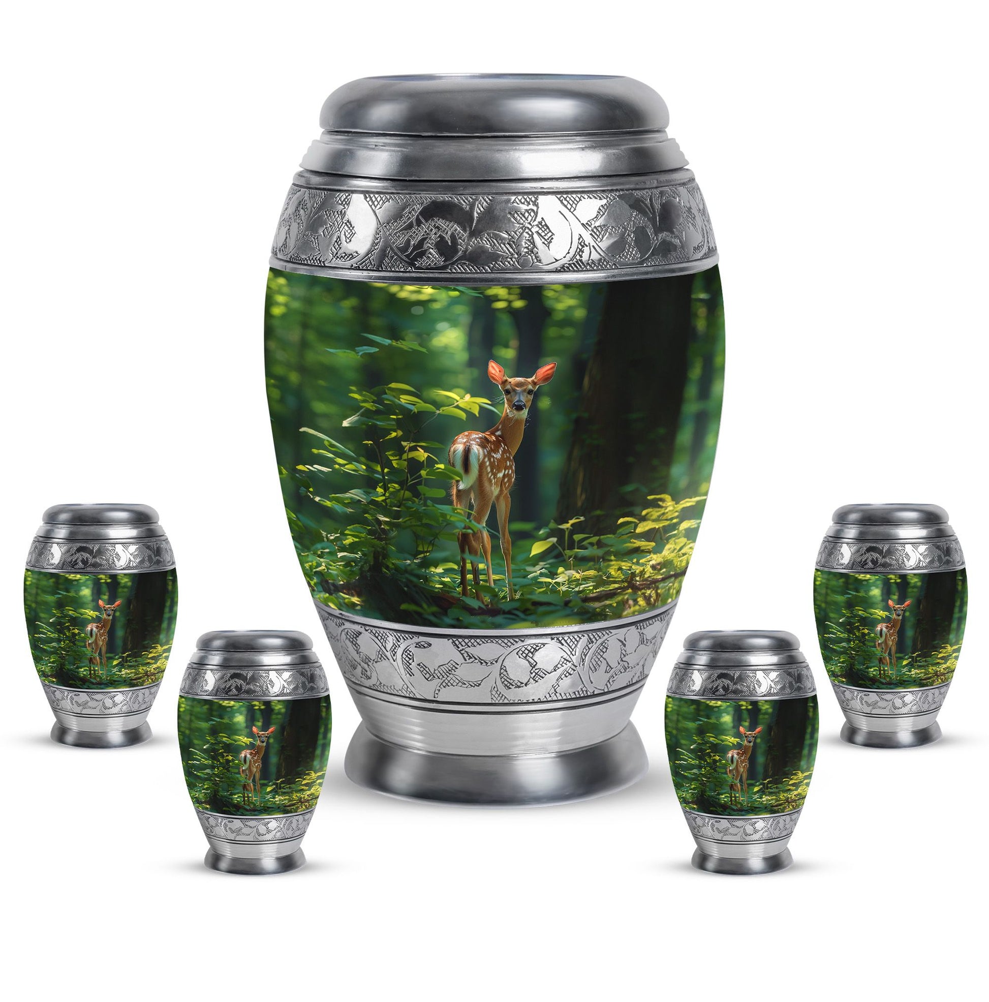 Deer Theme Large Urn With 4 Keepsake Urn