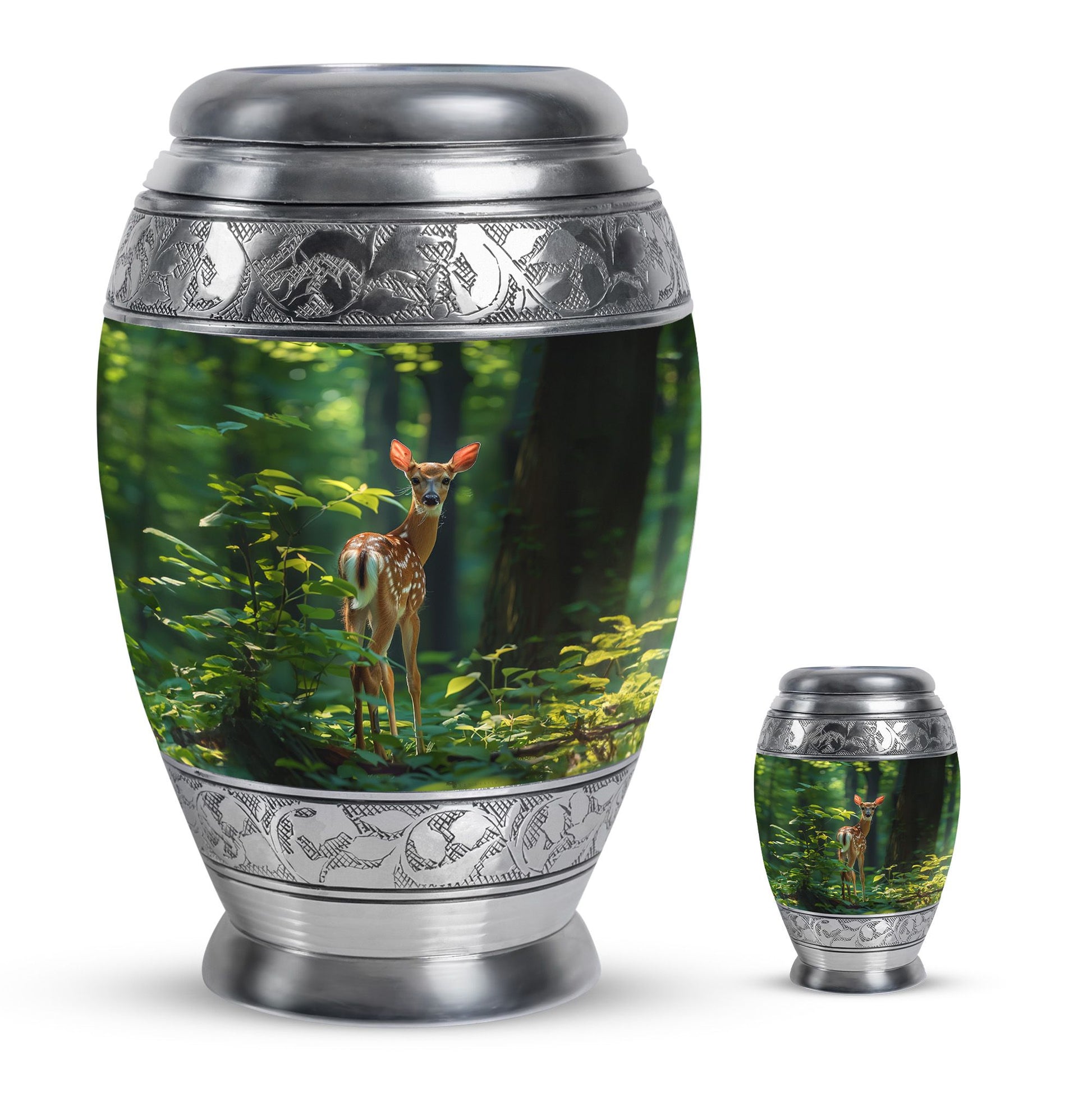 Deer Theme Large Urn With 1 Keepsake Urn