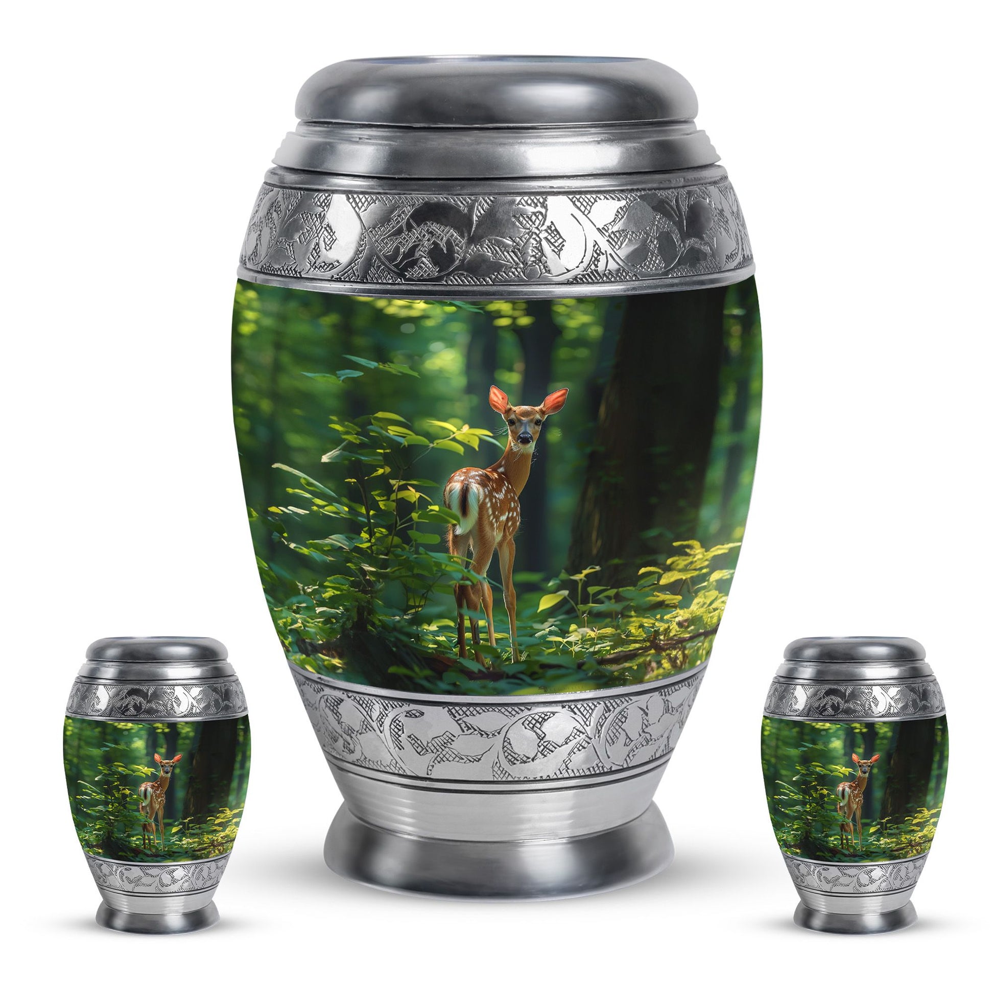 Deer Theme Large Urn With 2 Keepsake Urn