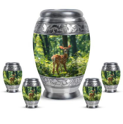 Deer Theme Large Urn With 4 Keepsake Urn
