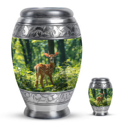 Deer Theme Large Urn With 1 Keepsake Urn