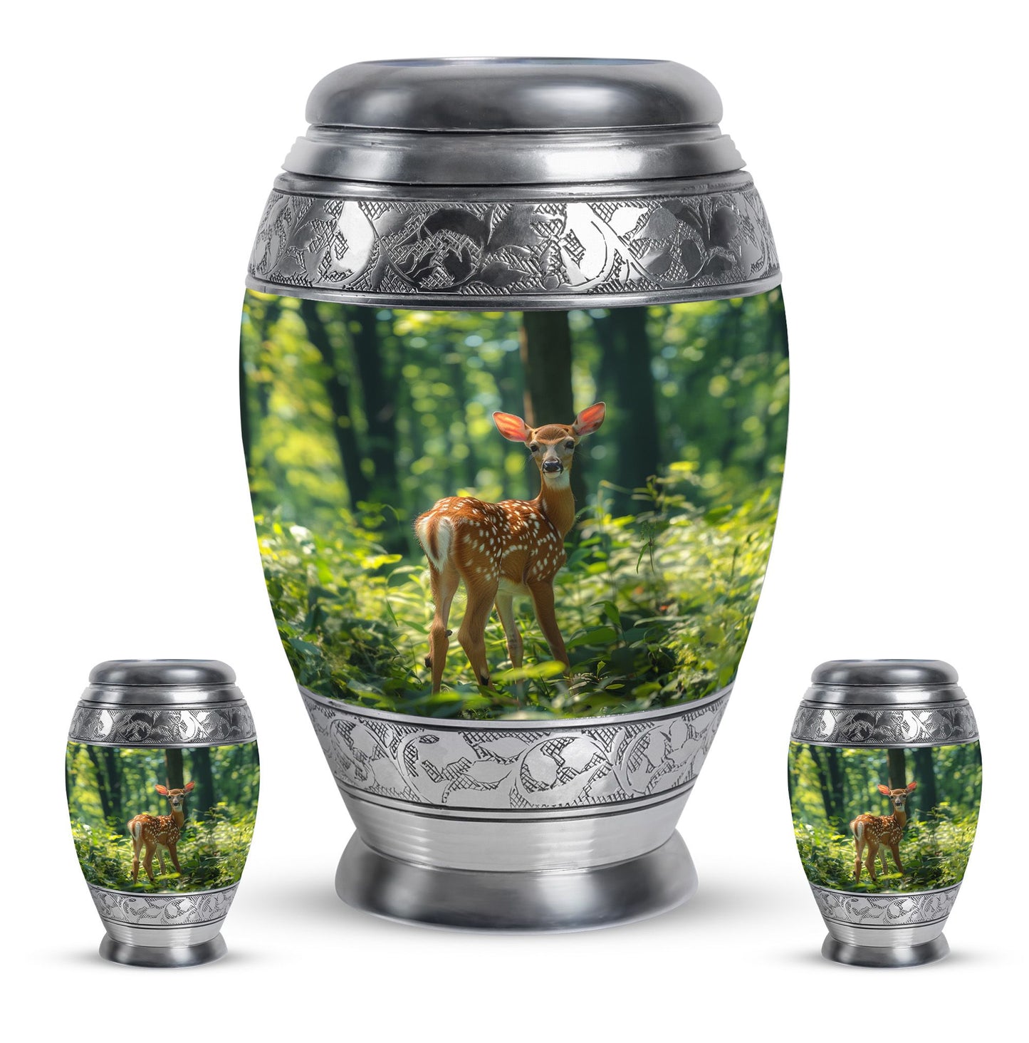 Deer Theme Large Urn With 2 Keepsake Urn