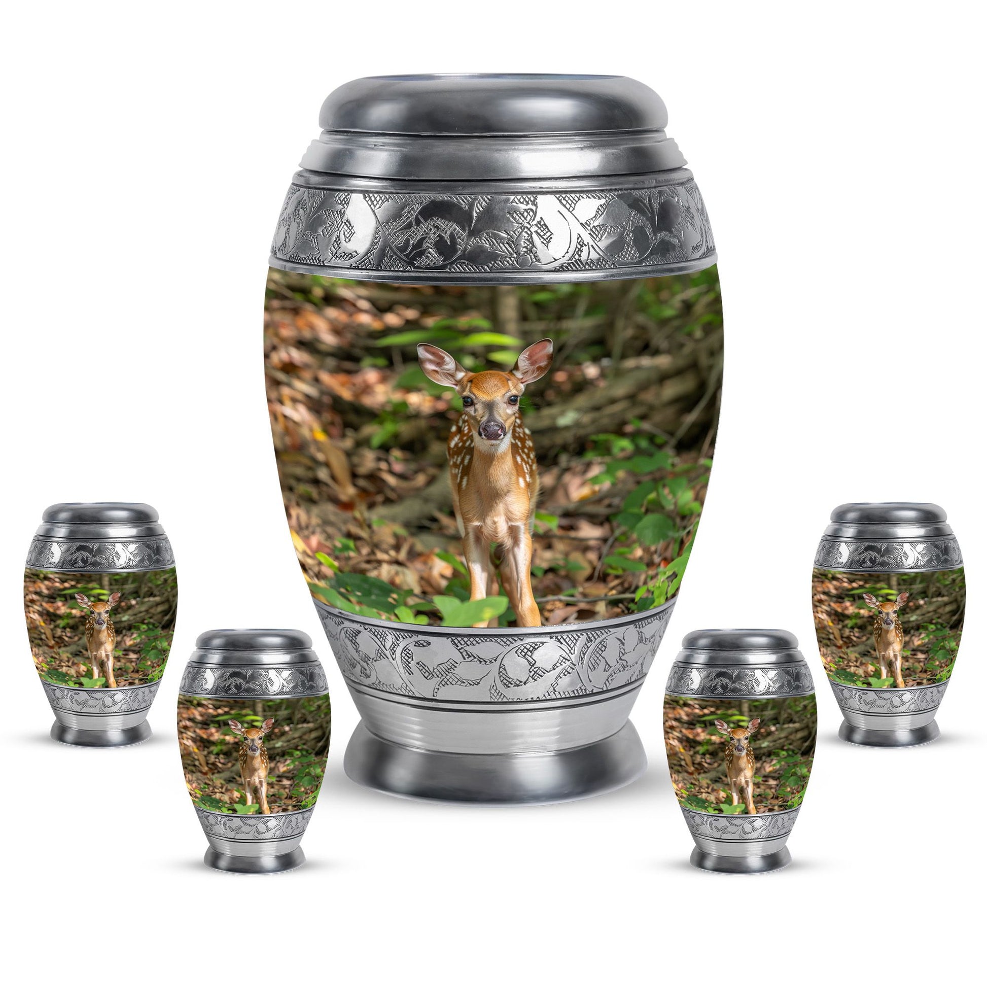 Deer Theme Large Urn With 4 Keepsake Urn
