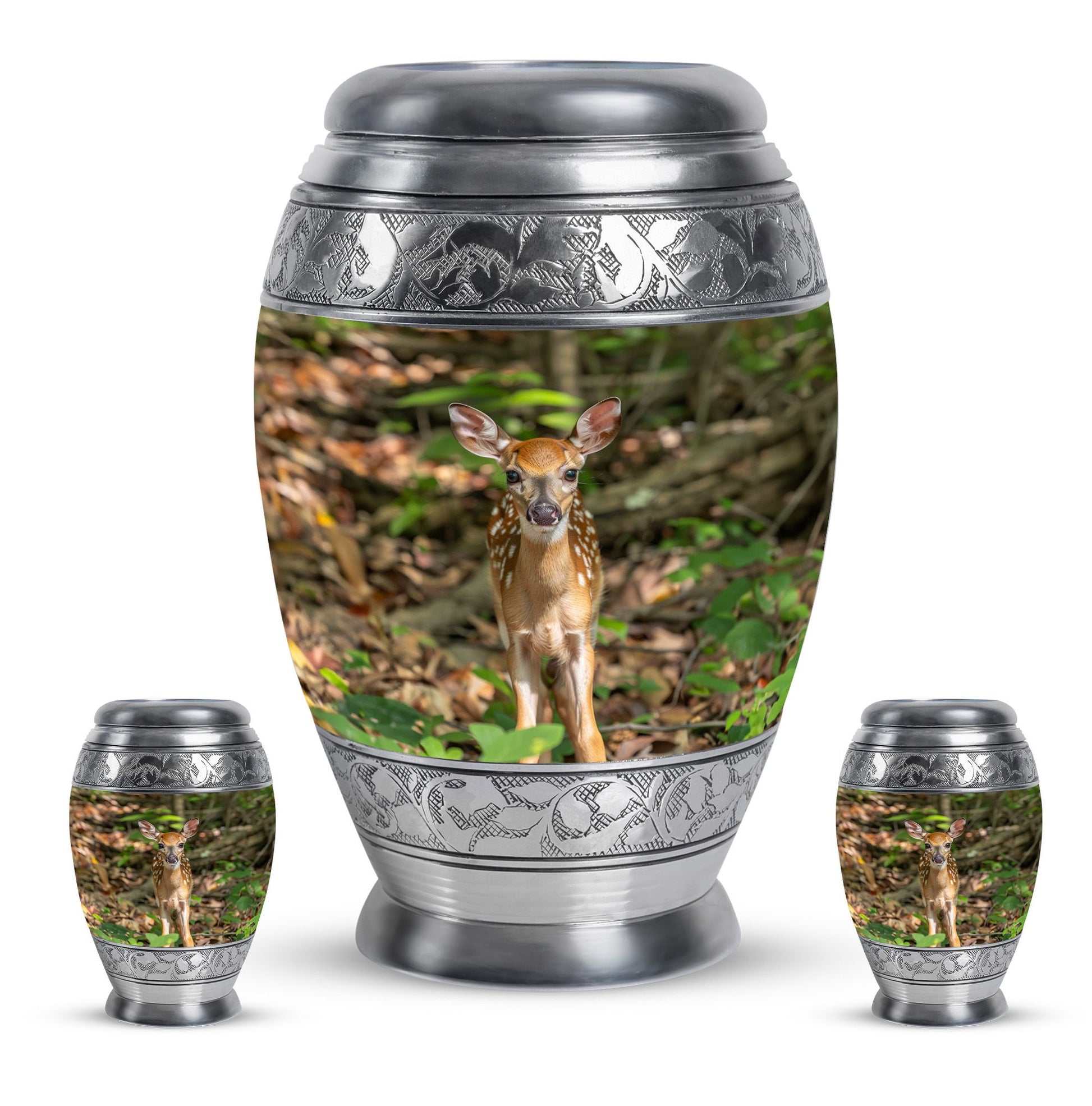 Deer Theme Large Urn With 2 Keepsake Urn