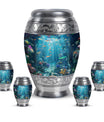 Fish Theme Large Urn With 4 Keepsake Urn