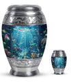 Fish Theme Large Urn With 1 Keepsake Urn