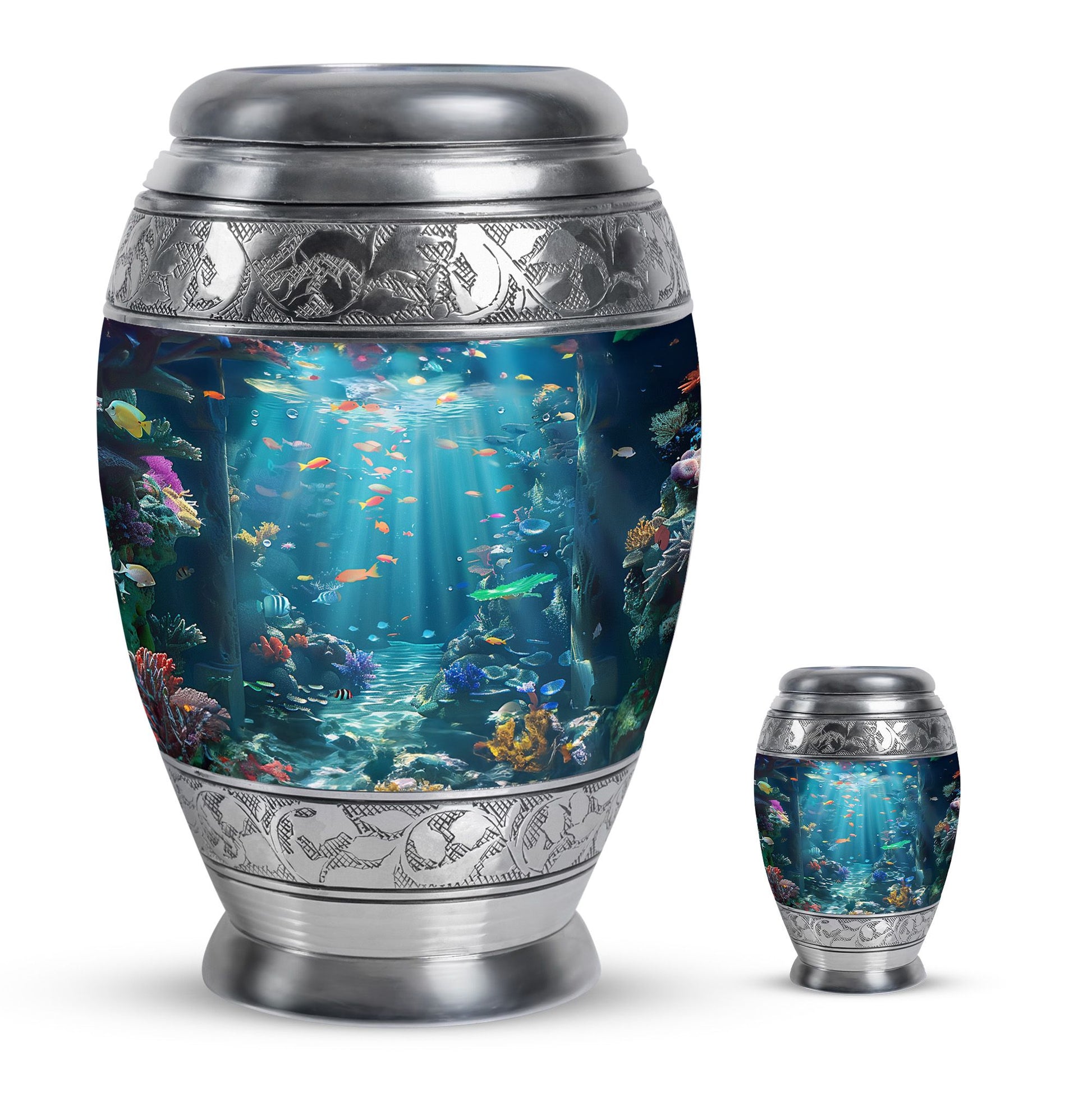 Fish Theme Large Urn With 1 Keepsake Urn