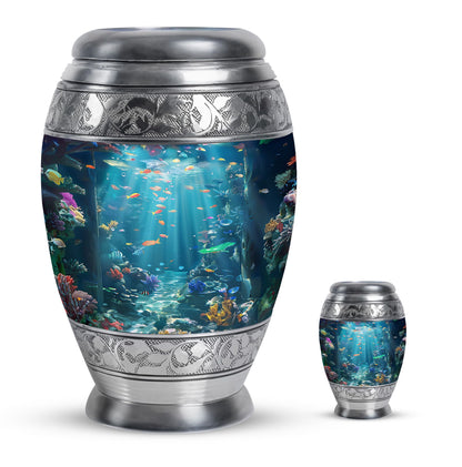 Fish Theme Large Urn With 1 Keepsake Urn