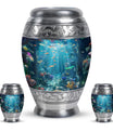 Fish Theme Large Urn With 2 Keepsake Urn