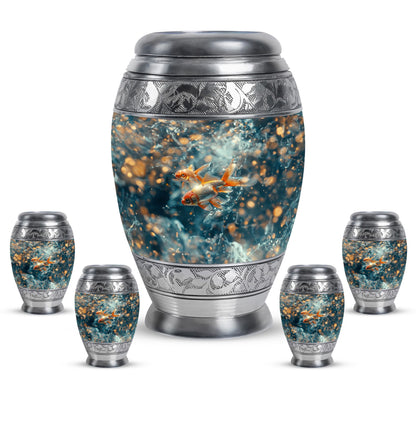Fish Theme Large Urn With 4 Keepsake Urn