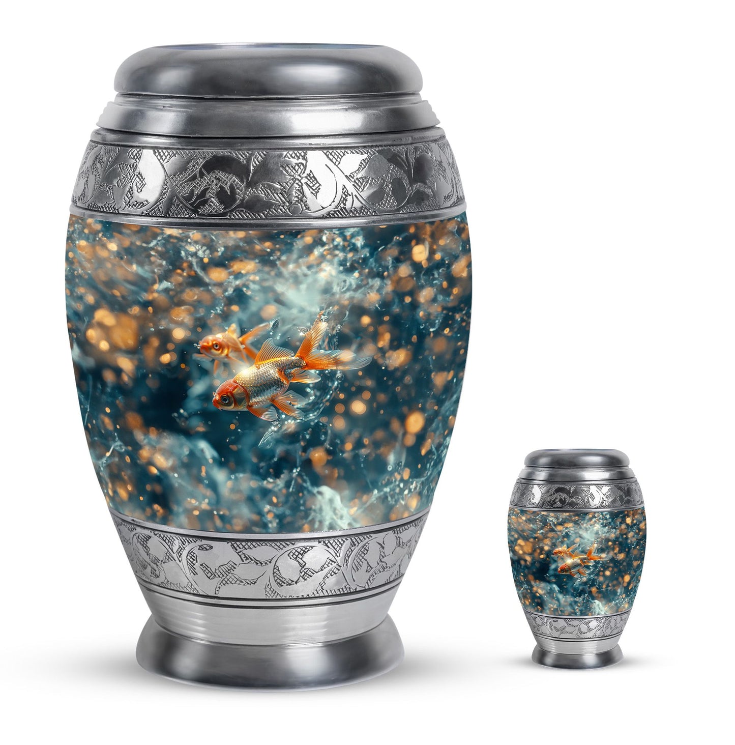Fish Theme Large Urn With 1 Keepsake Urn