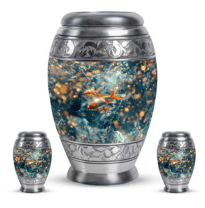 Fish Theme Large Urn With 2 Keepsake Urn