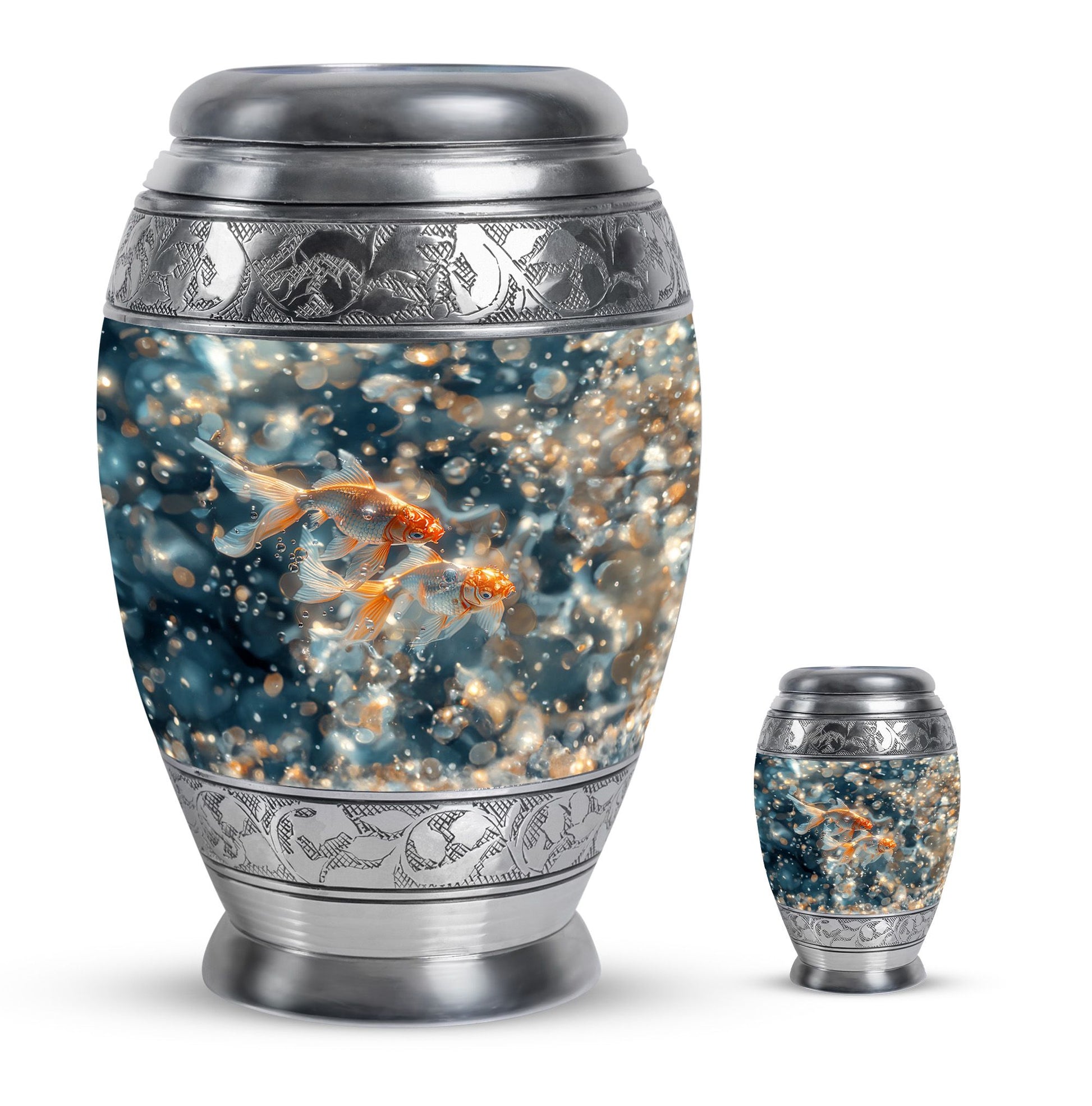 Fish Theme Large Urn With 1 Keepsake Urn