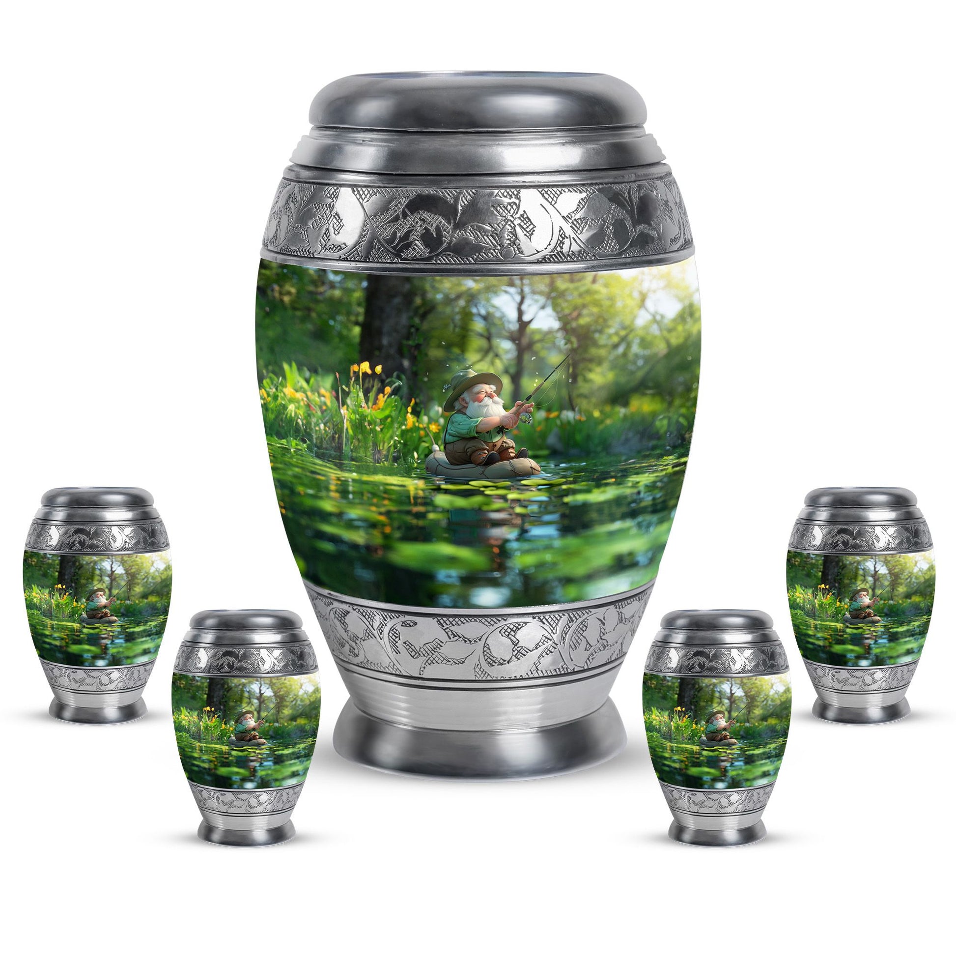 Fishing Theme Large Urn With 4 Keepsake Urn