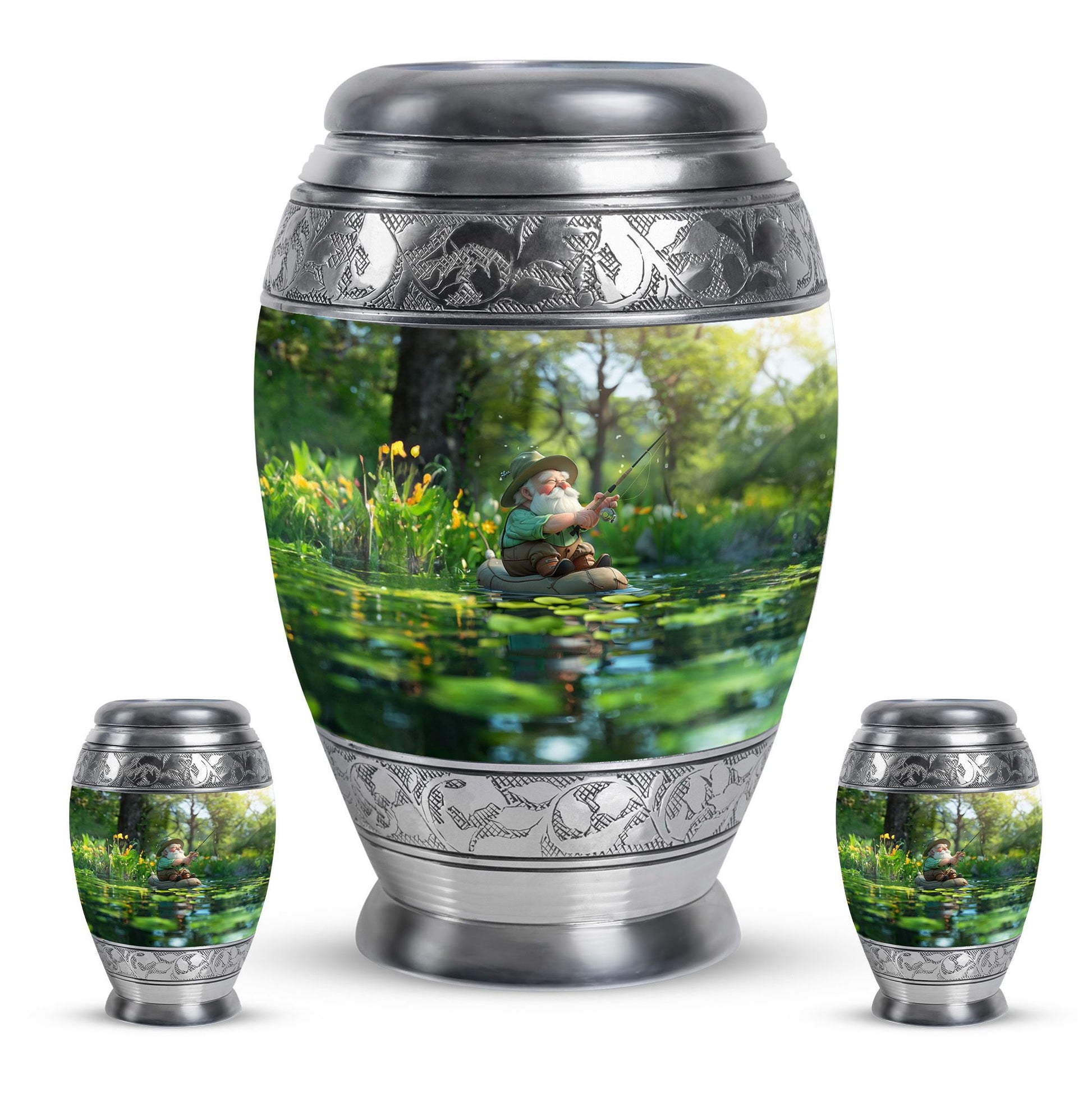 Fishing Theme Large Urn With 2 Keepsake Urn
