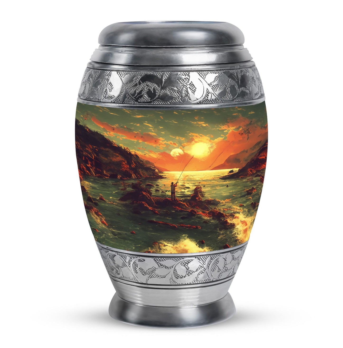 Fishing Theme Large Urn 10 Inch