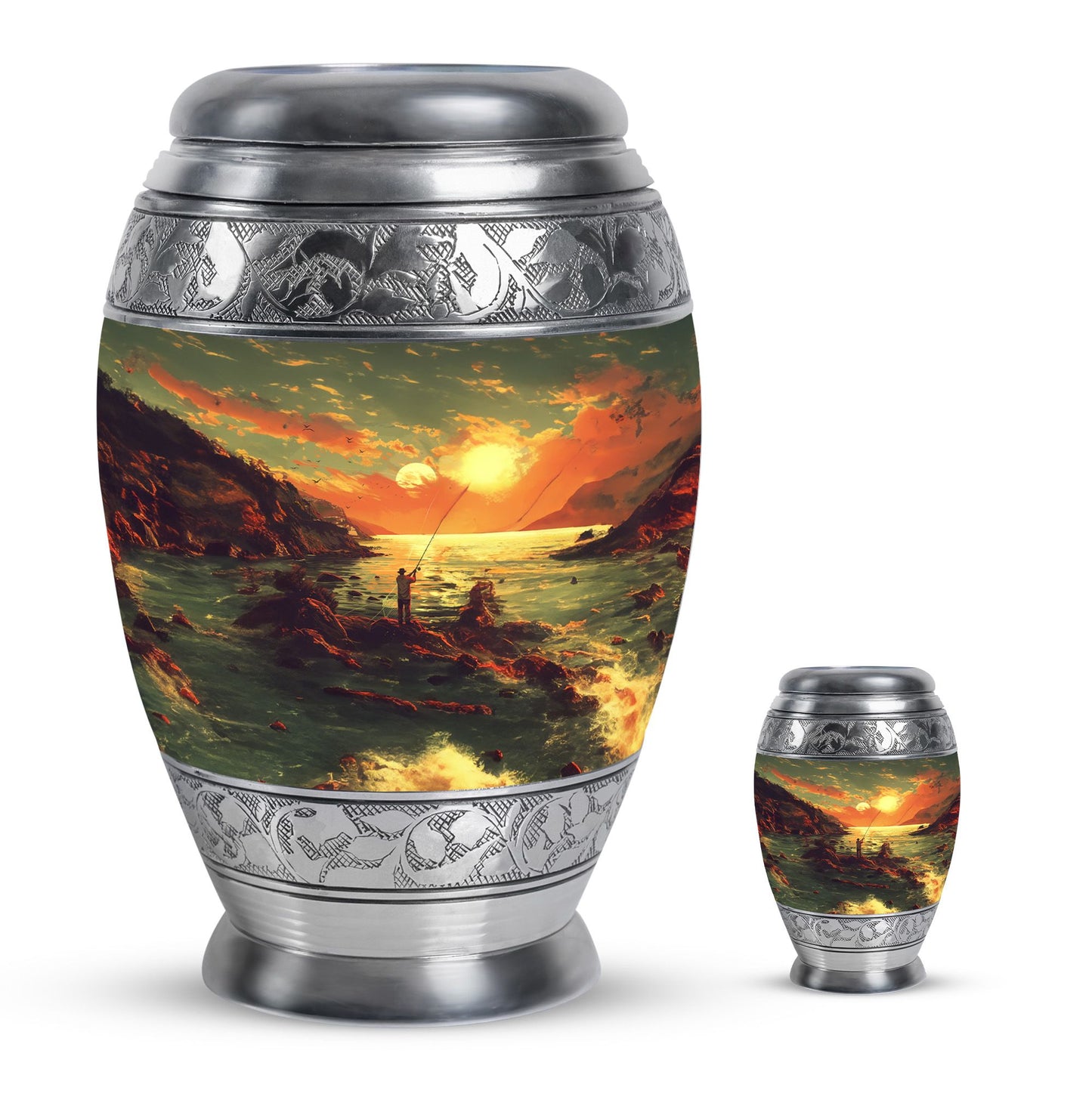 Fishing Theme Large Urn With 1 Keepsake Urn