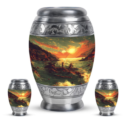 Fishing Theme Large Urn With 2 Keepsake Urn