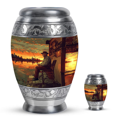 Fishing Theme Large Urn With 1 Keepsake Urn