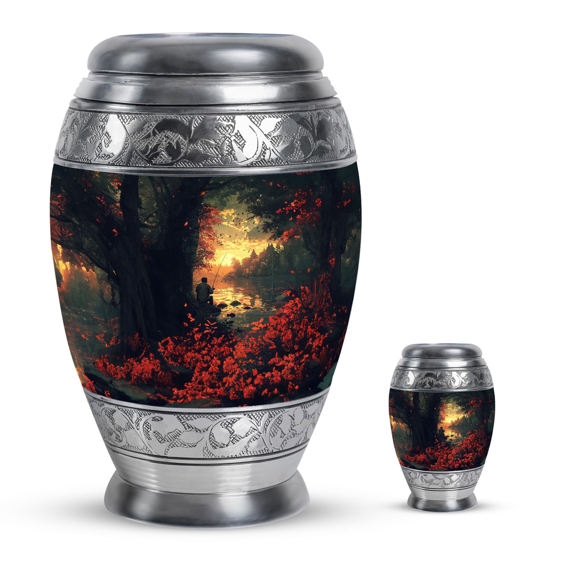 Fishing Theme Large Urn With 1 Keepsake Urn
