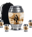Cowboy Theme Large Urn With 4 Keepsake Urn