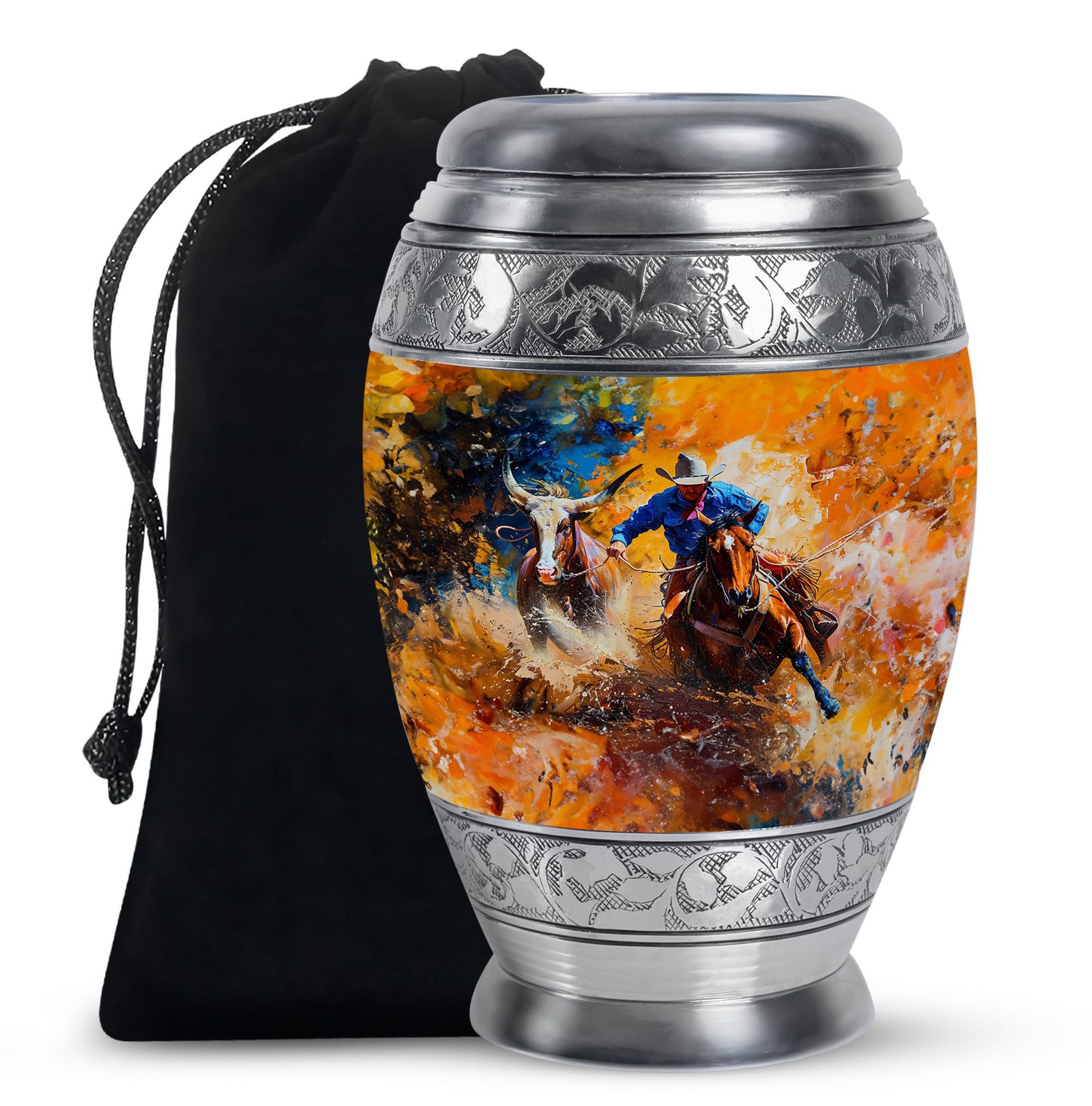 Cowboy Theme Large Urn 10 Inch