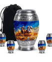 Cowboy Theme Large Urn With 4 Keepsake Urn