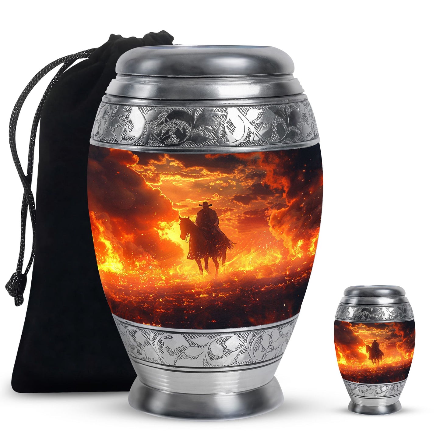 Cowboy Theme Large Urn With 1 Keepsake Urn